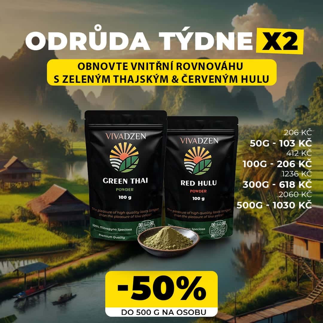Zelený Thajský pro energii, Červený Hulu pro relaxaci – dvojitá síla se slevou 50 %!