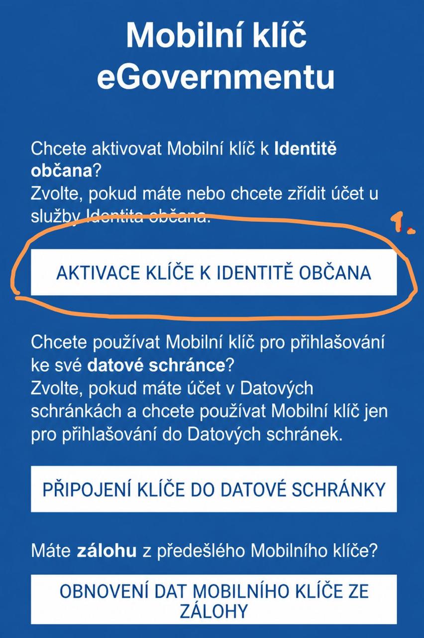 Aktivace Mobilního klíče 1